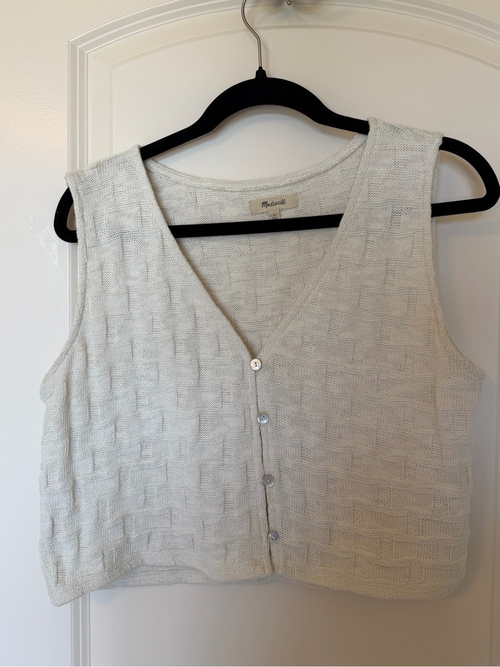 Madewell Cream Knit Cropped Button Front Tank